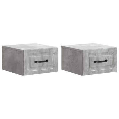 Vegghengt Nattbord med skuff 2 pcs Betonggrå 34,5 x 33 x 20 cm