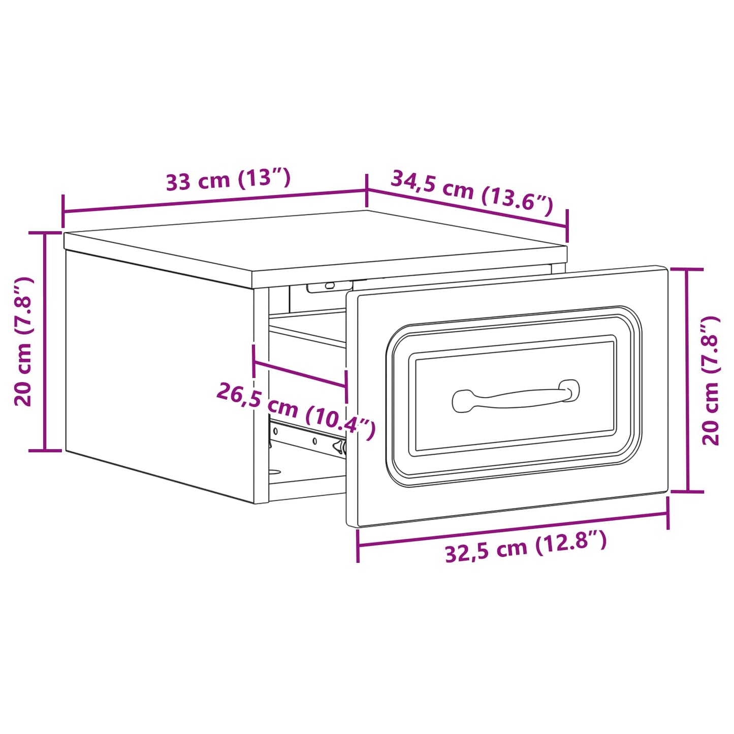 Vegghengt Nattbord med skuff 2 pcs Betonggrå 34,5 x 33 x 20 cm