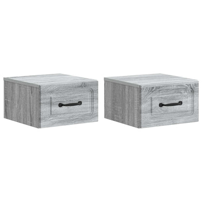 Vegghengt Nattbord med skuff 2 pcs Grå sonoma 34,5 x 33 x 20 cm