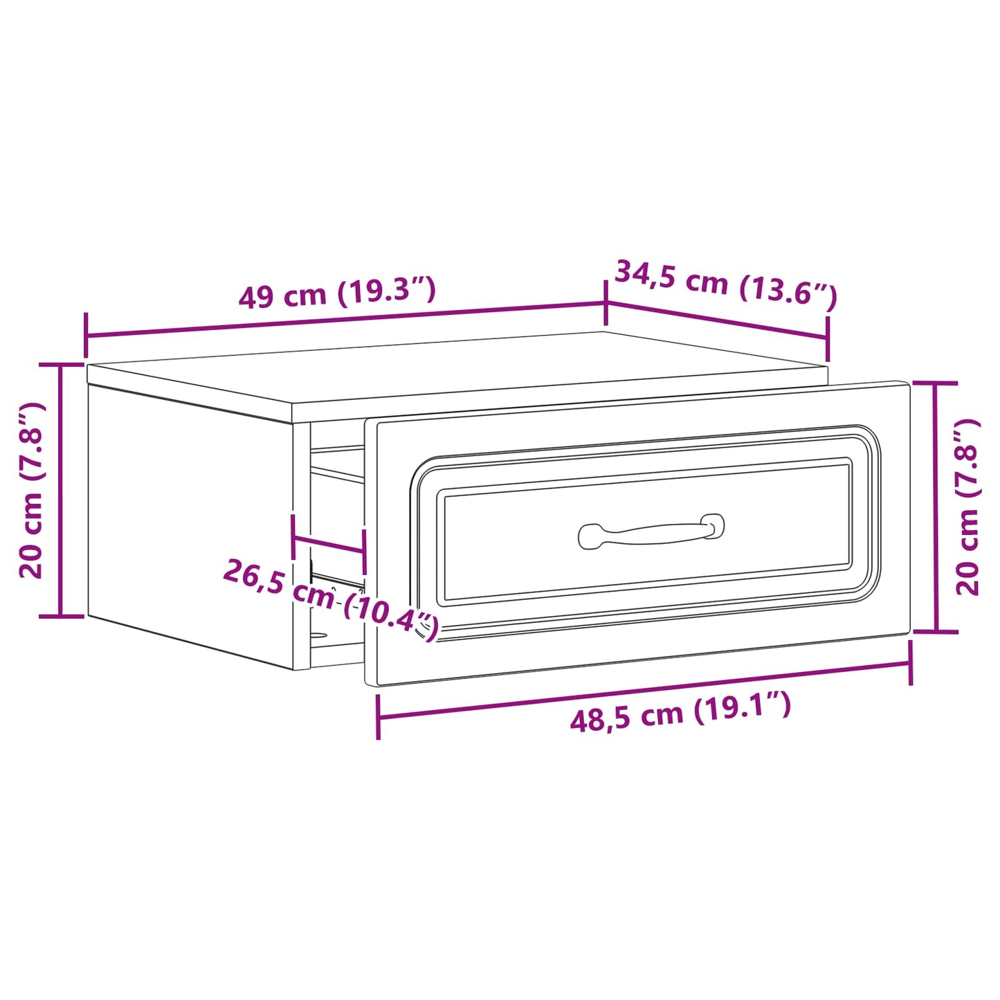 Vegghengt Nattbord med skuff 2 pcs Røkt Eik 49 x 34,5 x 20 cm