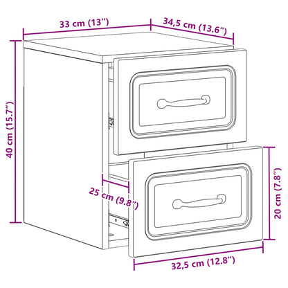Vegghengt Nattbord 2 pcs Svart 34,5 x 33 x 40 cm Konstruert tre