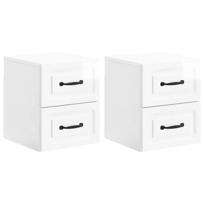 Vegghengt Nattbord 2 pcs Høgglans hvit 34,5 x 33 x 40 cm