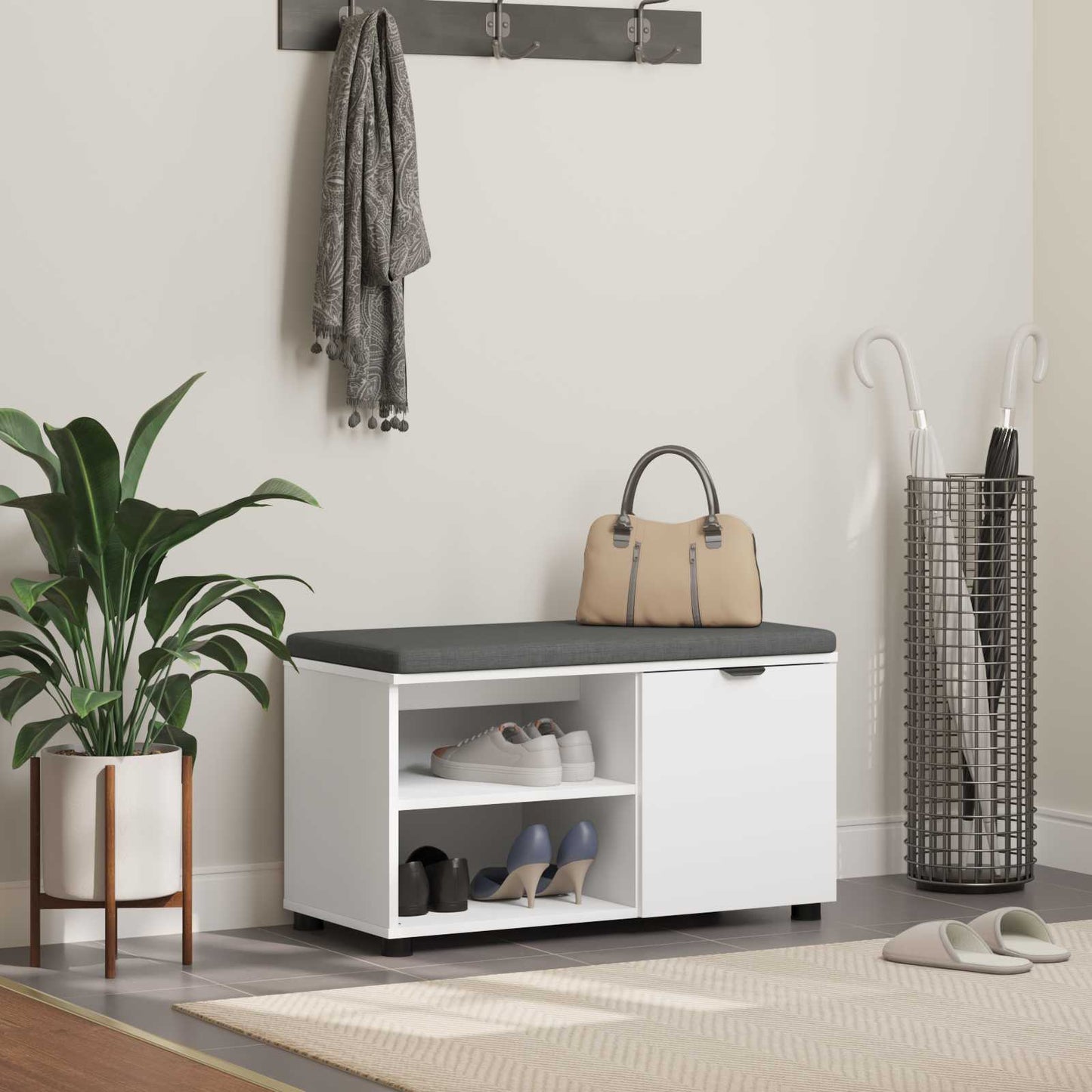 Gangbenk Hvit 80 x 38 x 46 cm Konstruert treverk og stoff