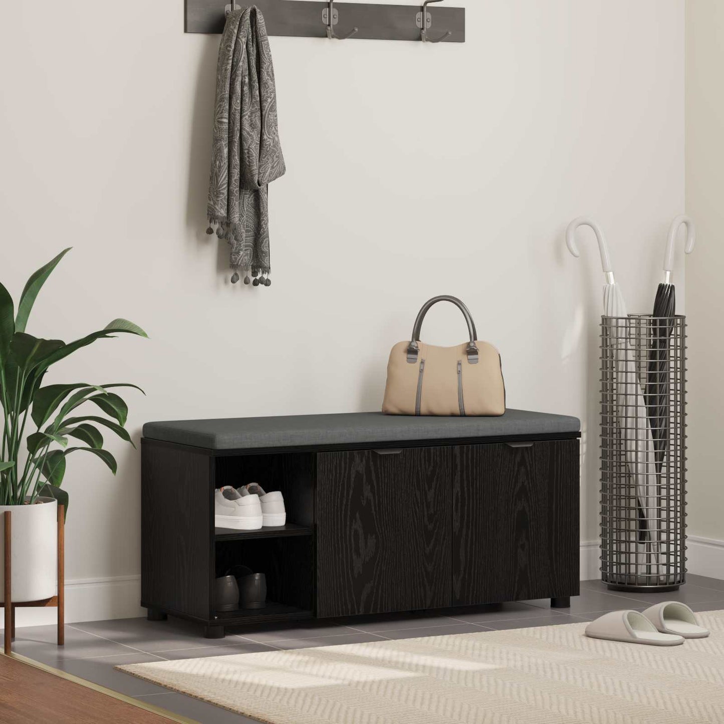 Gangbenk Svart Eik 100 x 38 x 46 cm Konstruert treverk og stoff