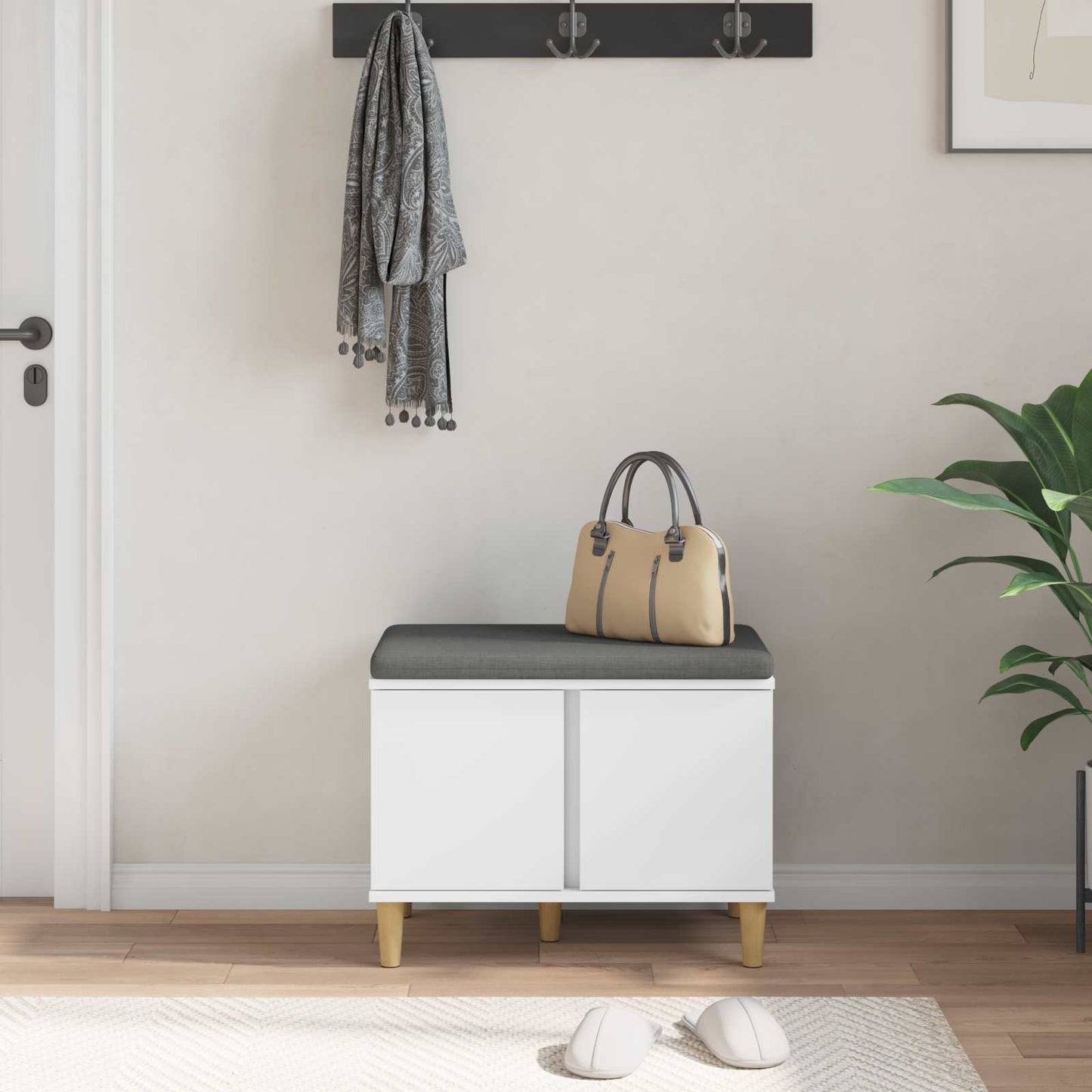 Gangbenk Hvit 60 x 38 x 46 cm Konstruert treverk og stoff
