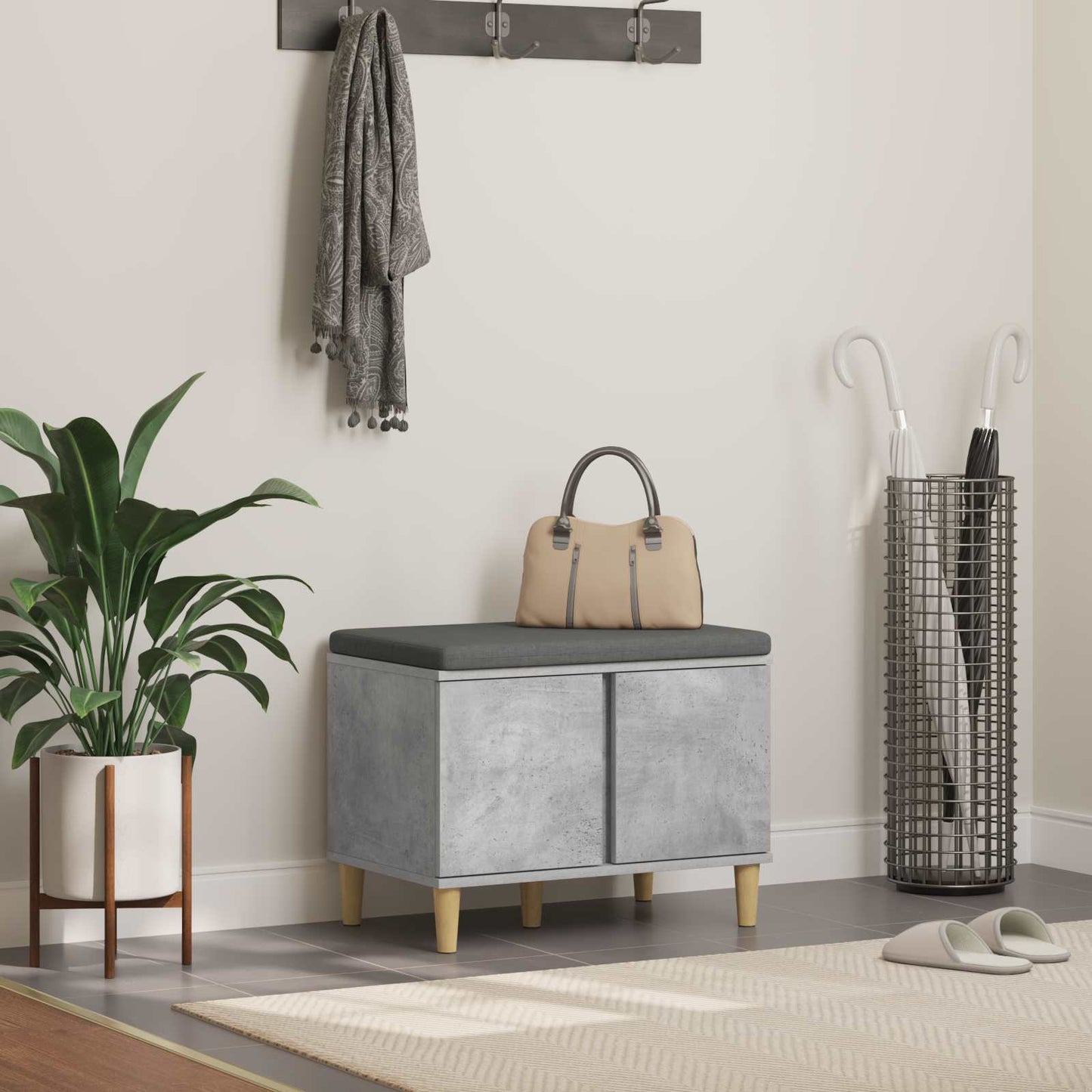 Hallbenk Betonggrå 60 x 38 x 46 cmverk og stoff