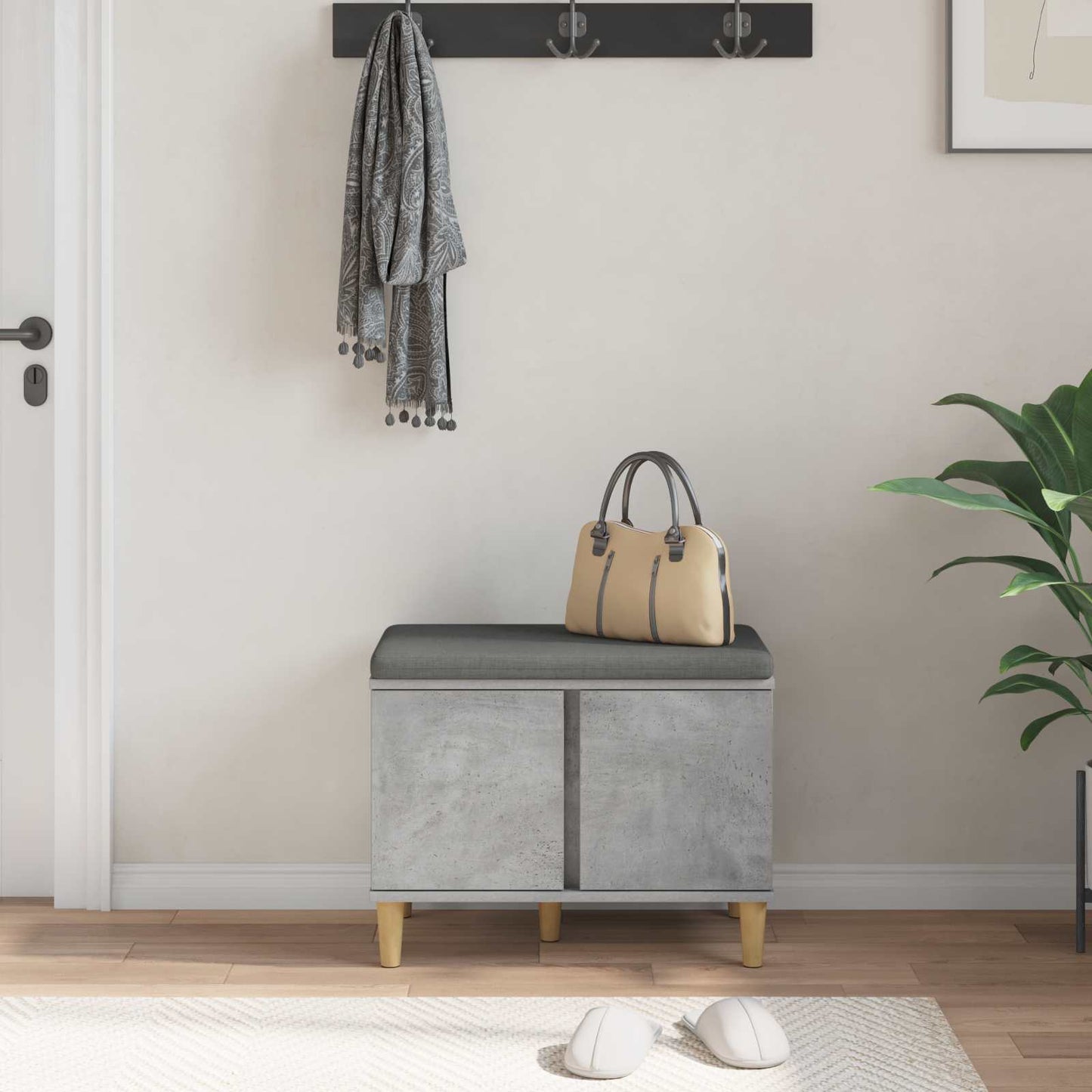 Hallbenk Betonggrå 60 x 38 x 46 cmverk og stoff