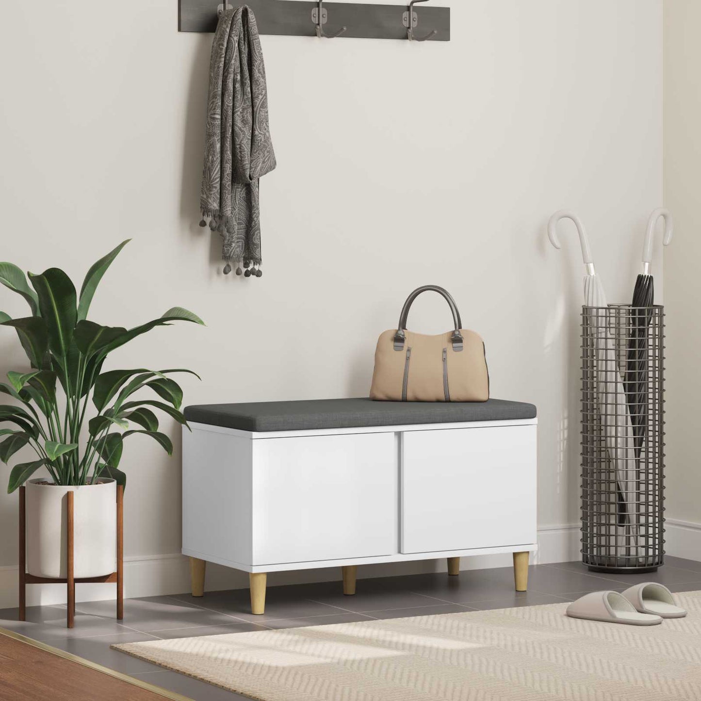 Gangbenk Hvit 80 x 38 x 46 cm Konstruert treverk og stoff