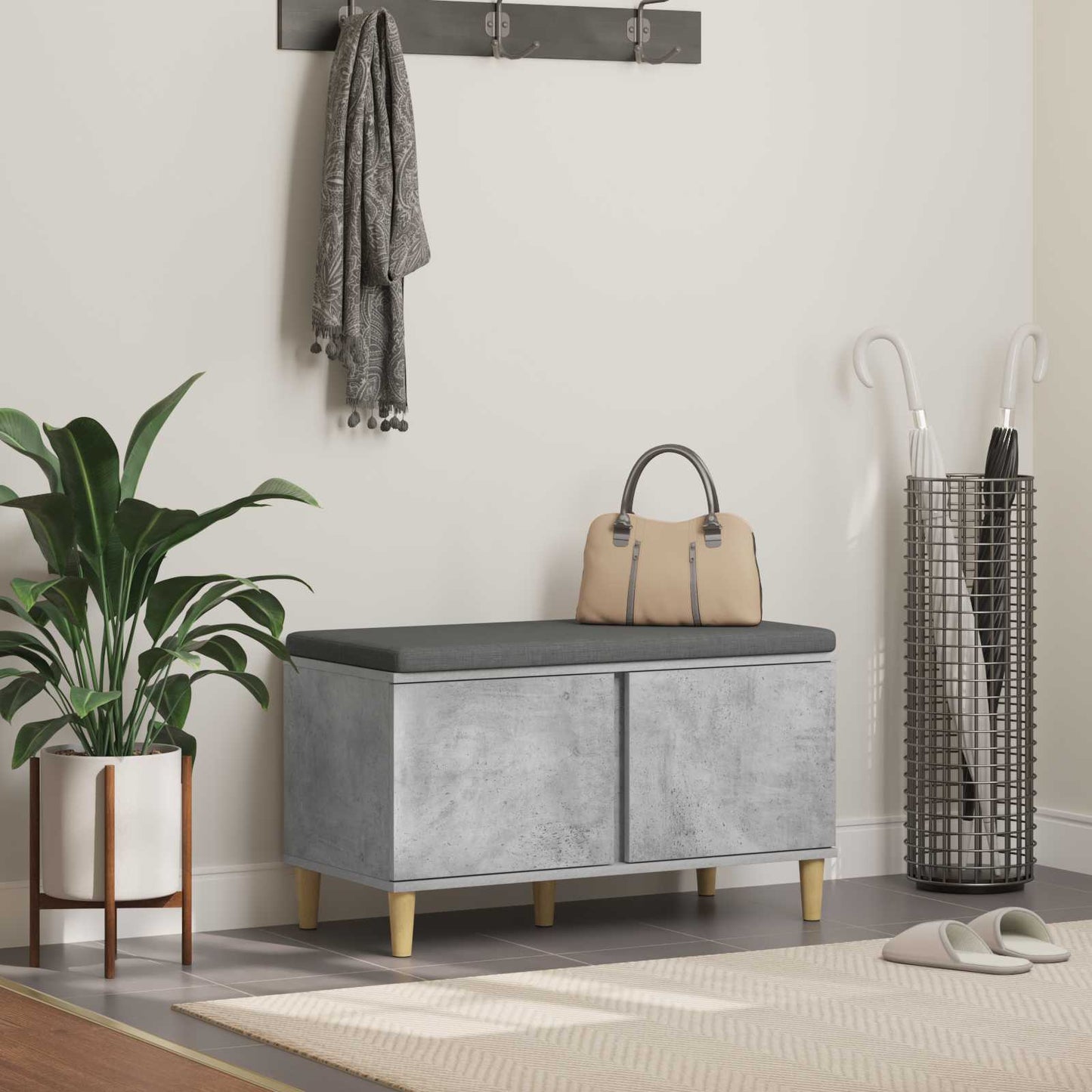 Hallbenk Betonggrå 80 x 38 x 46 cmverk og stoff