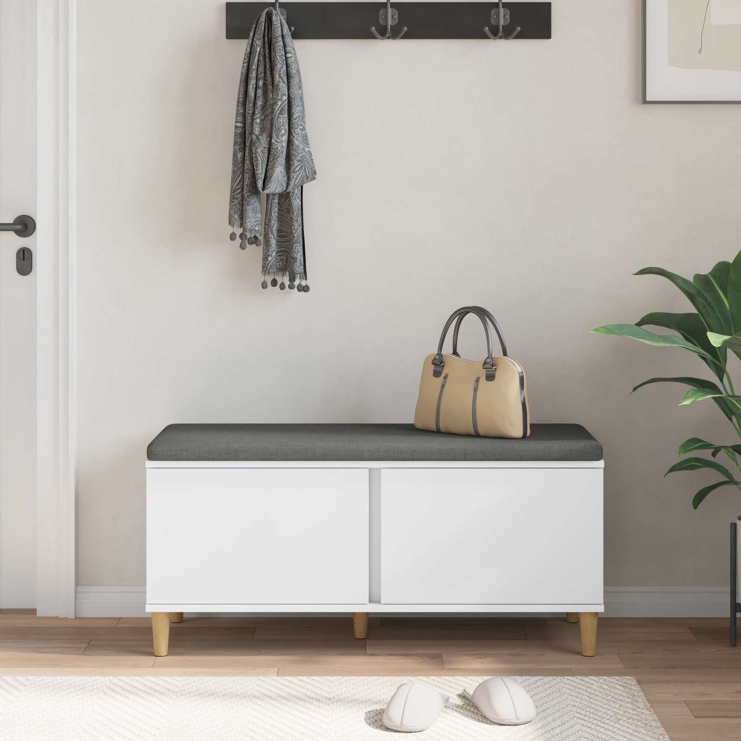 Gangbenk Hvit 100 x 38 x 46 cm Konstruert treverk og stoff