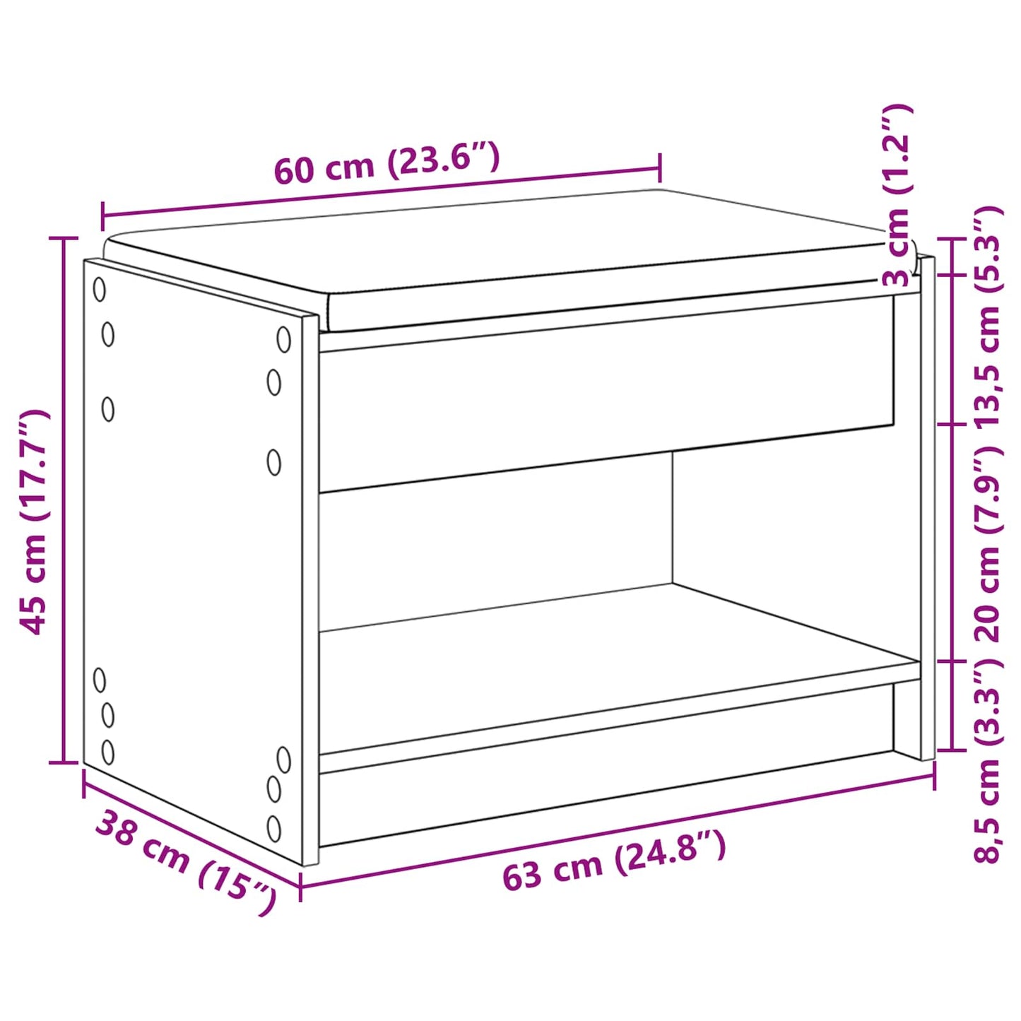Gangbenk med pute med hylle Gammelt tre 63 x 38 x 45 cm