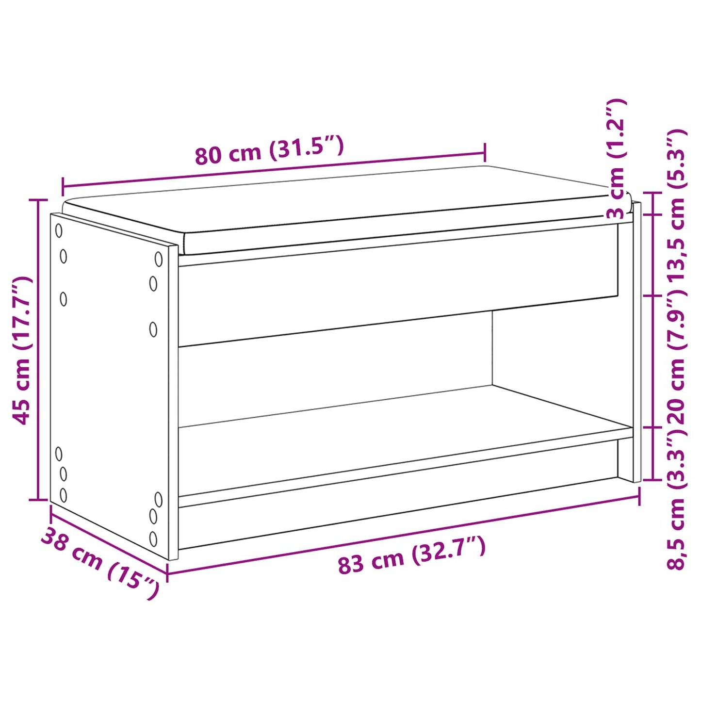 Gangbenk med pute med hylle Gammelt tre 83 x 38 x 45 cm