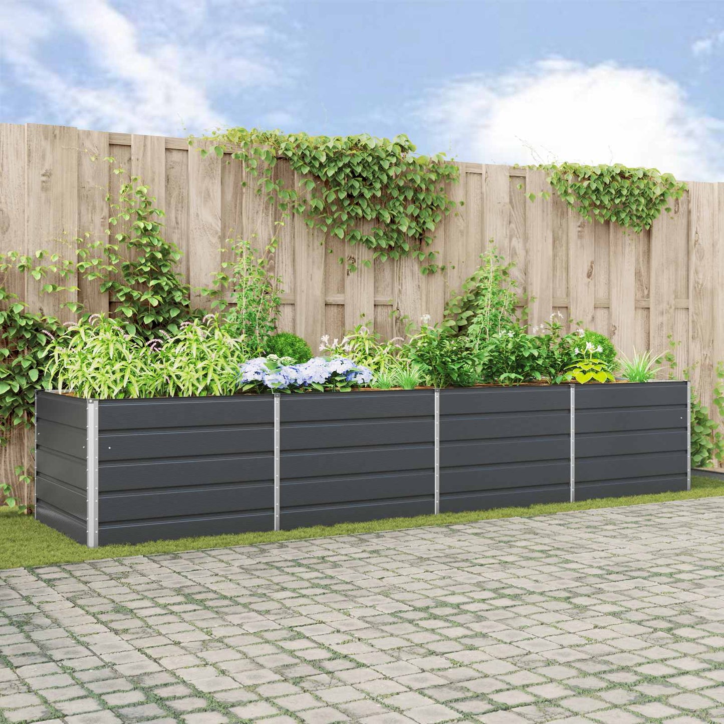 Plantekassed Antrasitt 385 x 100 x 75 cm Galvanisert Stål