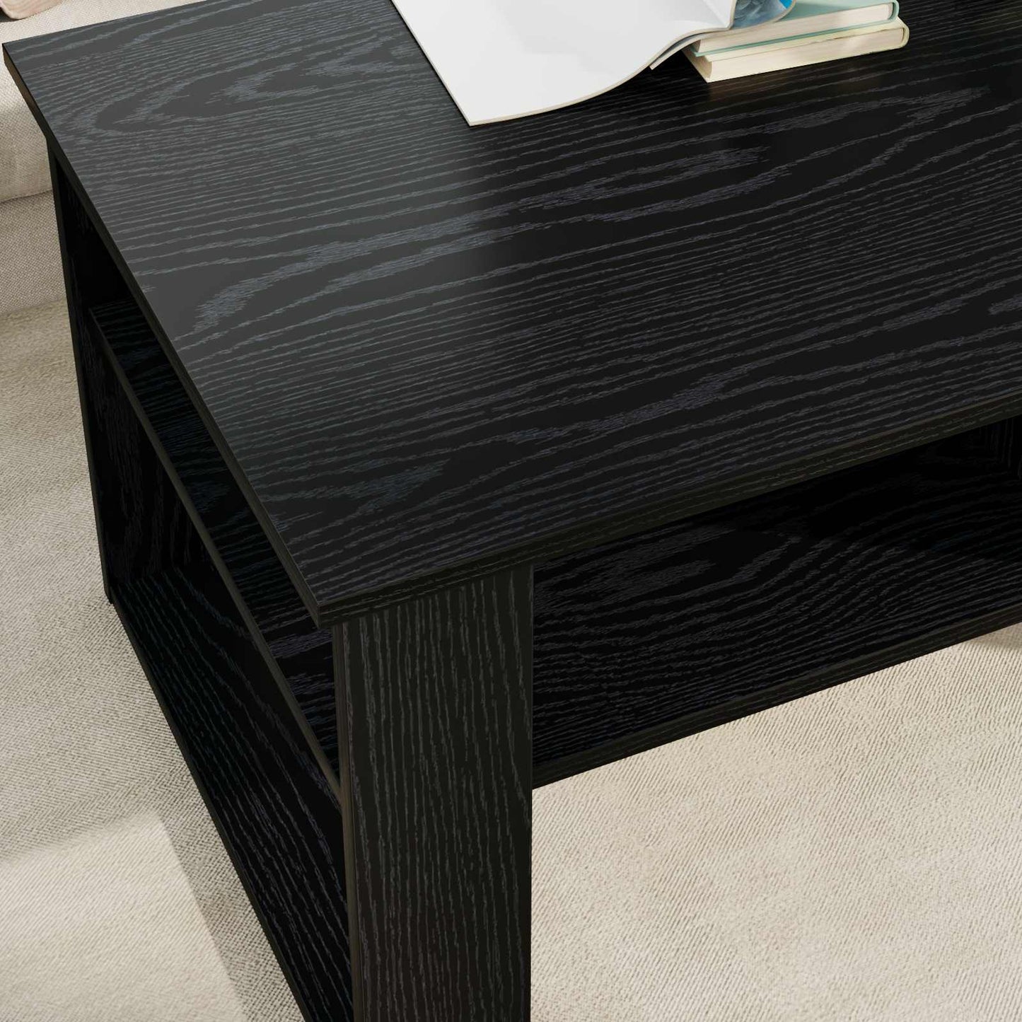 Kaffebord med lagring Svart Eik 96 x 54 x 44 cm Konstruert tre