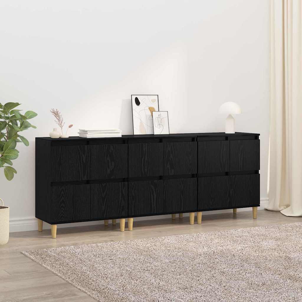 Skap 3 pcs Svart Eik 60 x 35 x 70 cm Konstruert tre