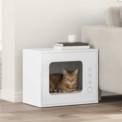 Katt Hus Glanset Hvit 51 x 30 x 42 cm Konstruert tre