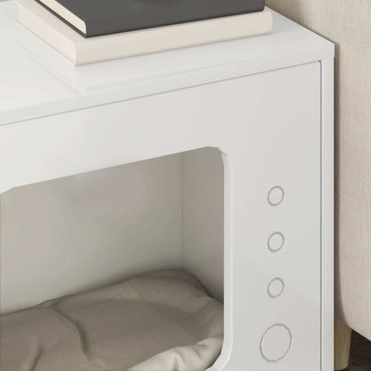 Katt Hus Glanset Hvit 51 x 30 x 42 cm Konstruert tre