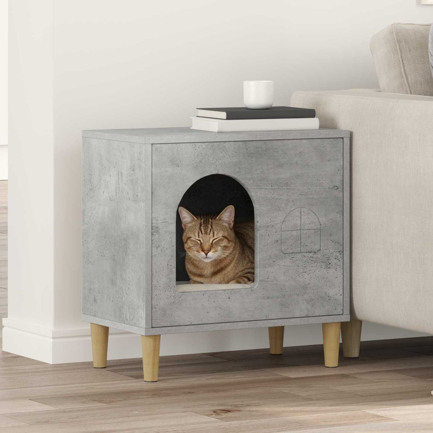 Katt Hus Betong 51 x 30 x 52 cm Konstruert tre