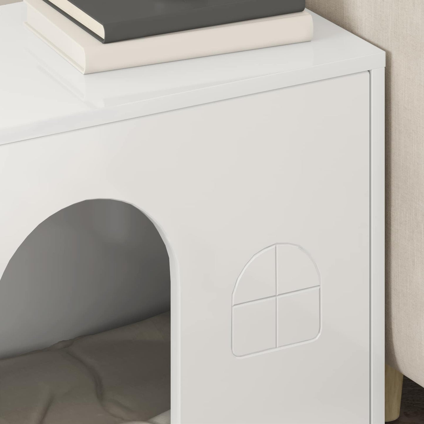 Katt Hus Glanset Hvit 51 x 30 x 52 cm Konstruert tre