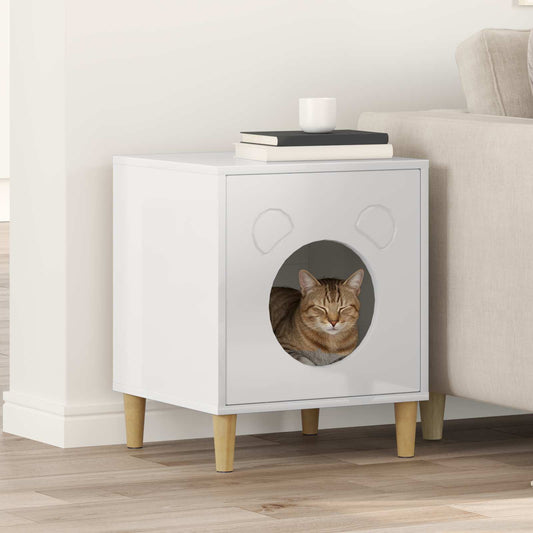 Katt Hus Glanset Hvit 42,5 x 40 x 52,5 cm Konstruert tre