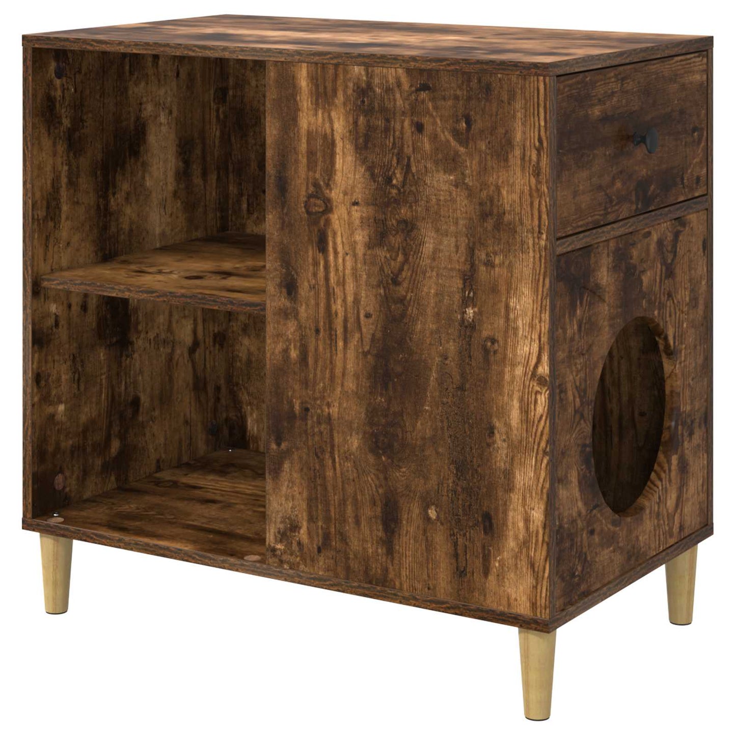 Katt Hus Røkt eik 72 x 42.5 x 70 cm Konstruert tre