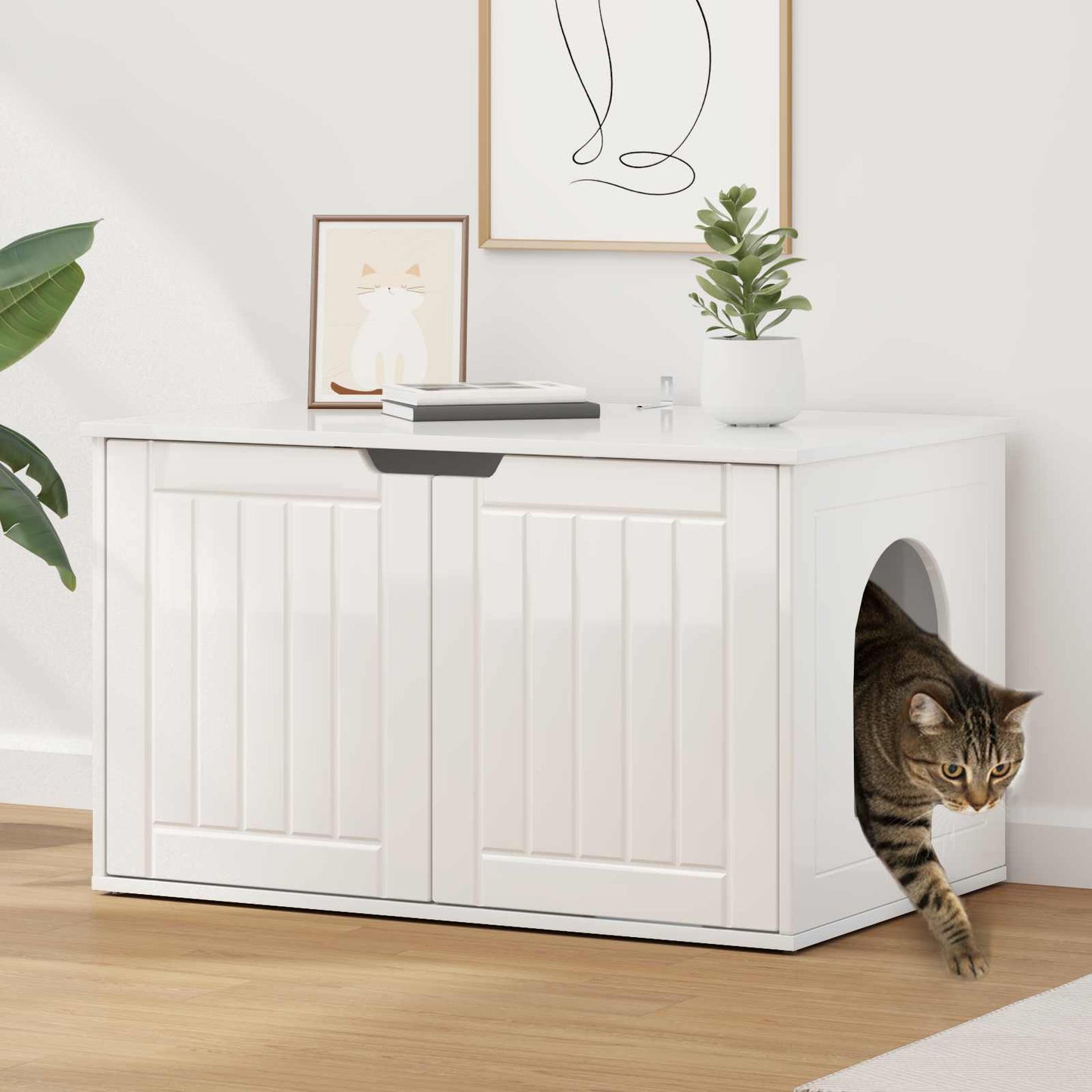Katt Hus Glanset Hvit 85 x 55 x 50,5 cm Konstruert tre