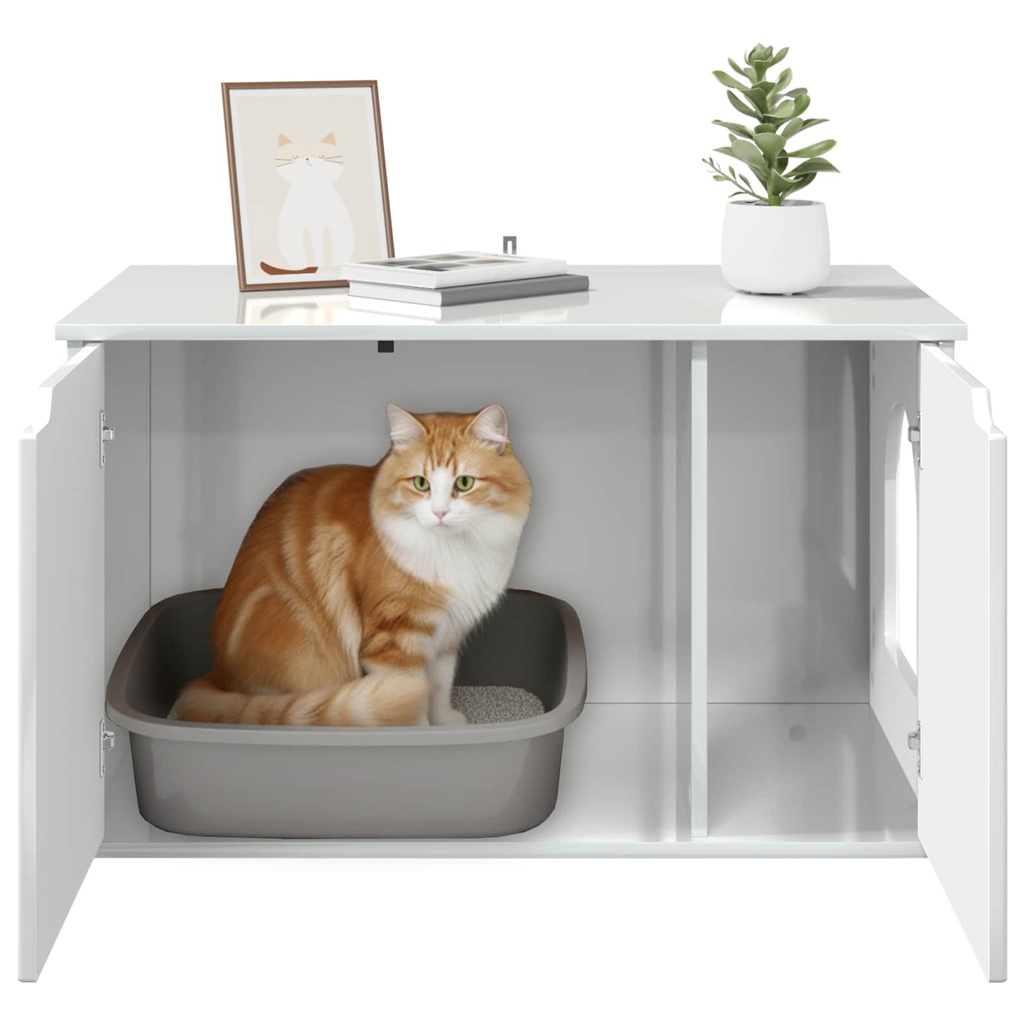 Katt Hus Glanset Hvit 85 x 55 x 50,5 cm Konstruert tre