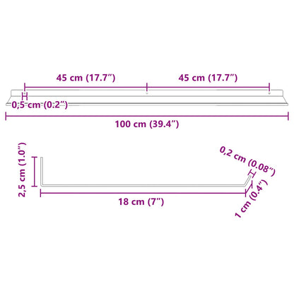 Flytende hylle 2 pcs Sennepsgul 100 x 18 x 2,5 cm Stål