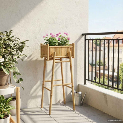 Hagepotte med holder Naturlig 50 x 38 x 114 cm Bambus