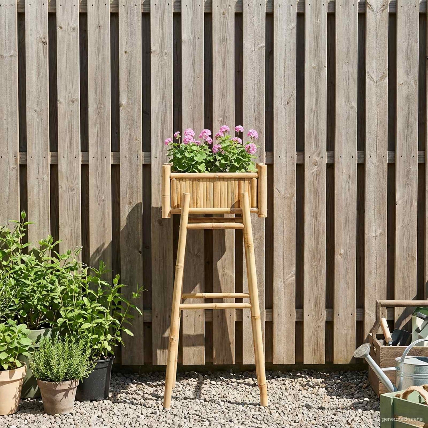 Hagepotte med holder Naturlig 50 x 38 x 114 cm Bambus