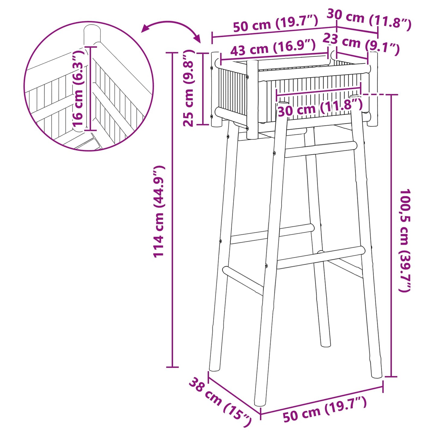 Hagepotte med holder Naturlig 50 x 38 x 114 cm Bambus