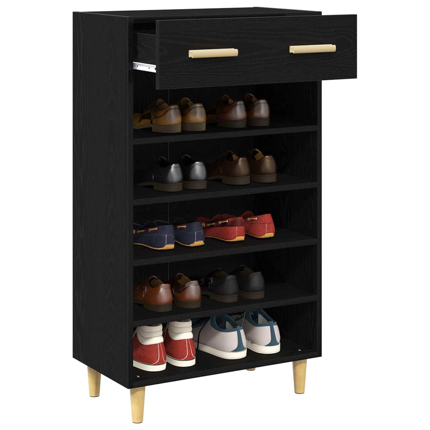 Sko Skap med skuff Svart Eik 60 x 35 x 105 cm Konstruert tre
