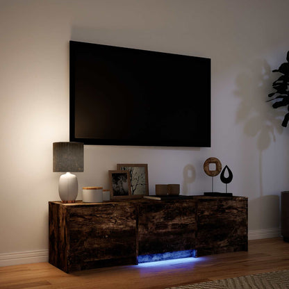 TV-benk med LED Røkt Eik 140 x 34 x 40 cm Konstruert tre