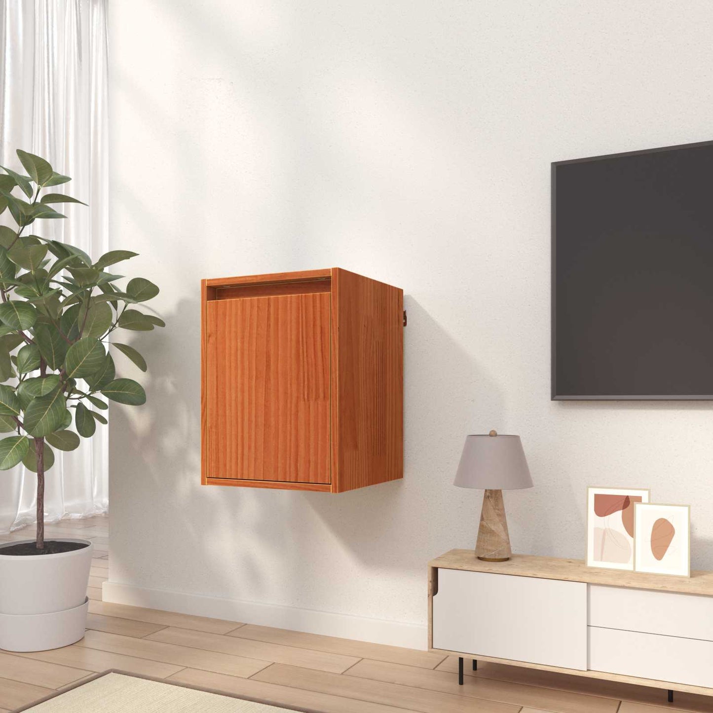 Veggskap med dør 2 pcs Vokset Brun 30 x 30 x 40 cm Massiv furu