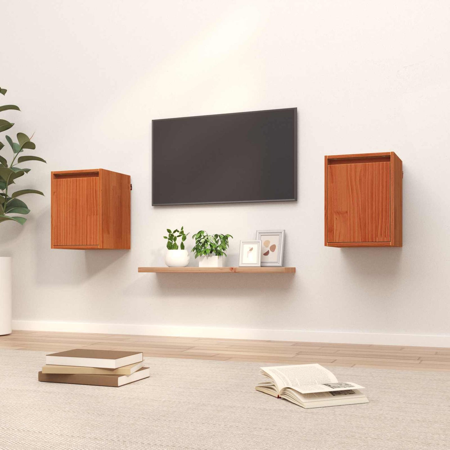 Veggskap med dør 2 pcs Vokset Brun 30 x 30 x 40 cm Massiv furu