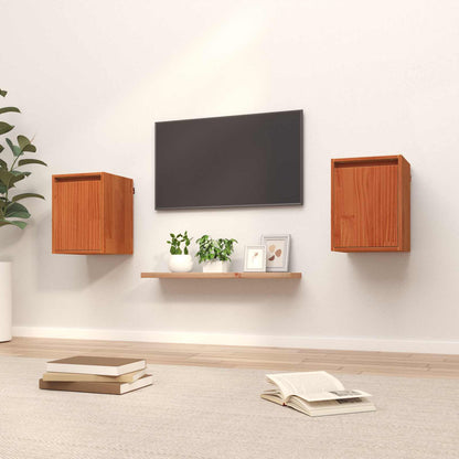 Veggskap med dør 2 pcs Vokset Brun 30 x 30 x 40 cm Massiv furu