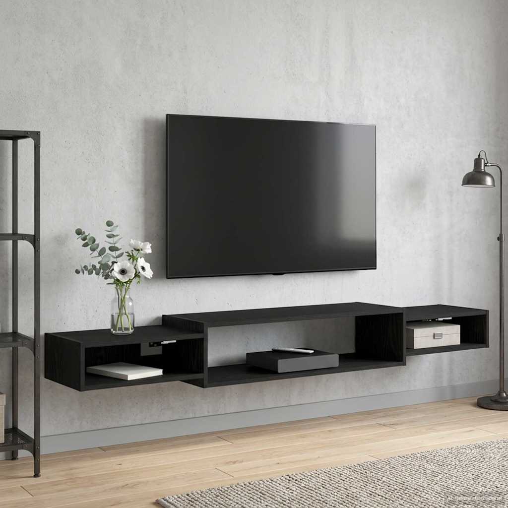 Vegghengt TV-skap Veggmontert Svart eik 180 x 28 x 21 cm