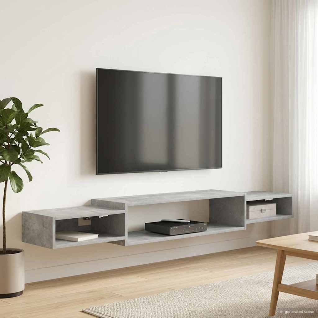 Vegghengt TV-skap Veggmontert Betonggrå 180 x 28 x 21 cm