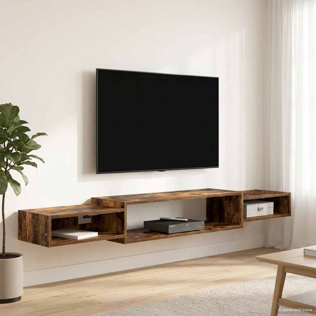 Vegghengt TV-skap Veggmontert Røkt Eik 180 x 28 x 21 cm
