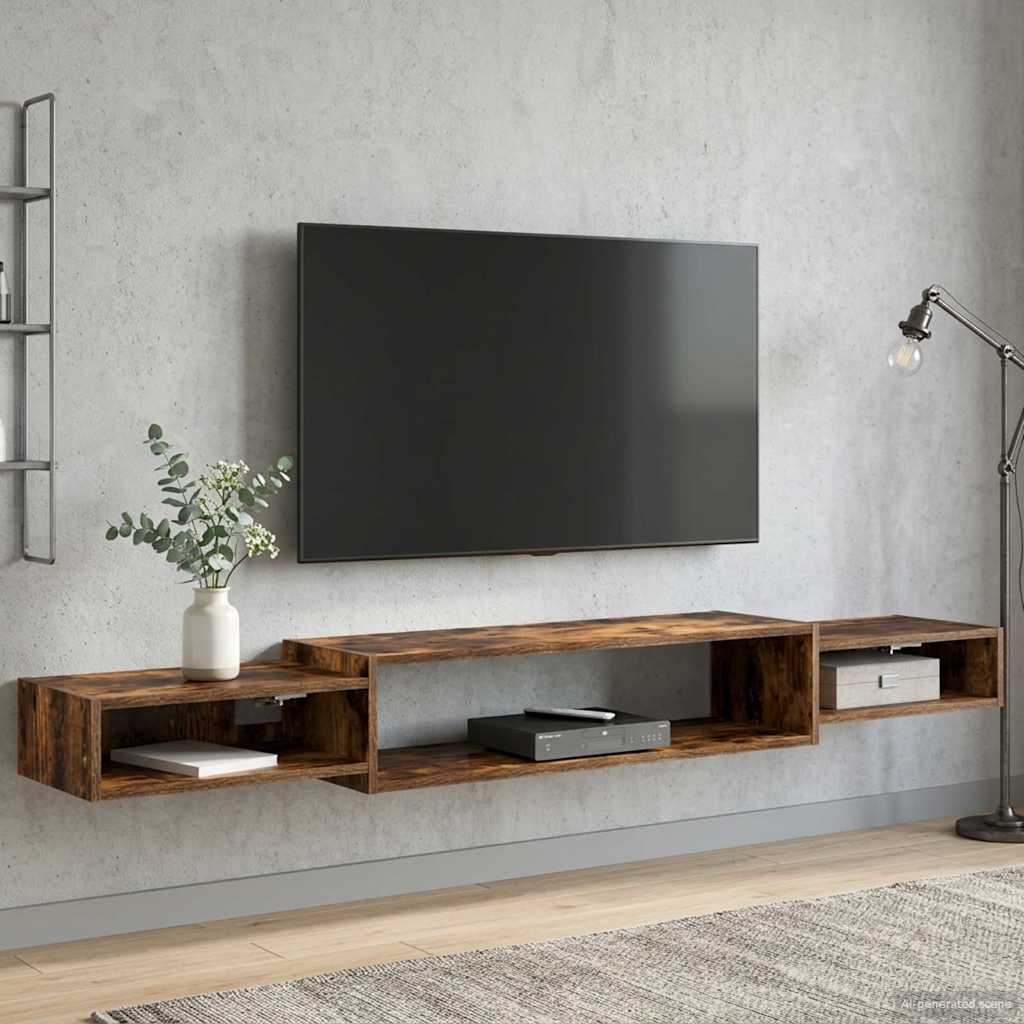 Vegghengt TV-skap Veggmontert Røkt Eik 180 x 28 x 21 cm