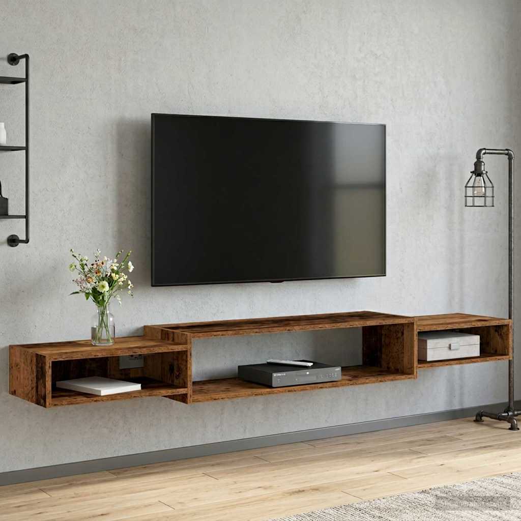 Vegghengt TV-skap Veggmontert Gammelt tre 180 x 28 x 21 cm