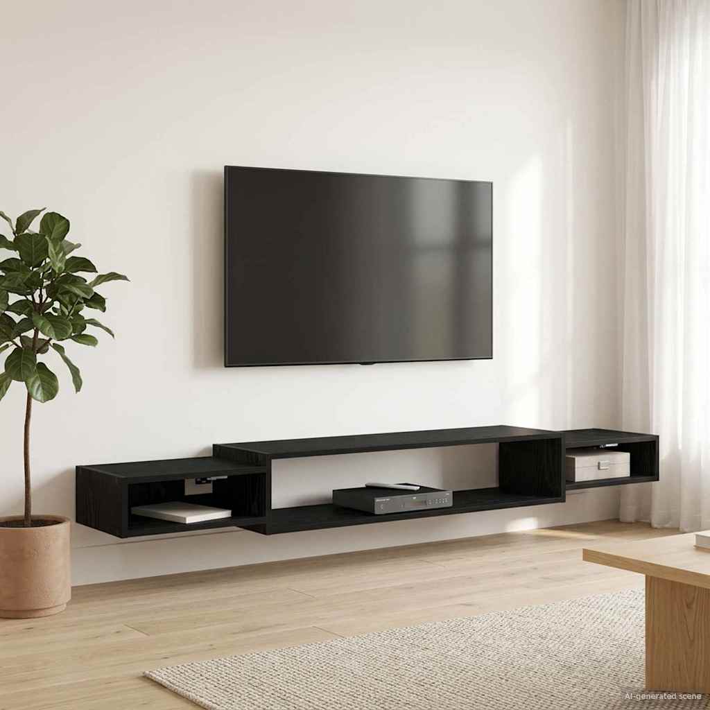 Vegghengt TV-skap Veggmontert Svart eik 220 x 28 x 21 cm