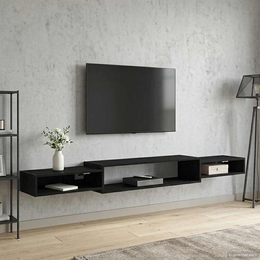 Vegghengt TV-skap Veggmontert Svart eik 220 x 28 x 21 cm