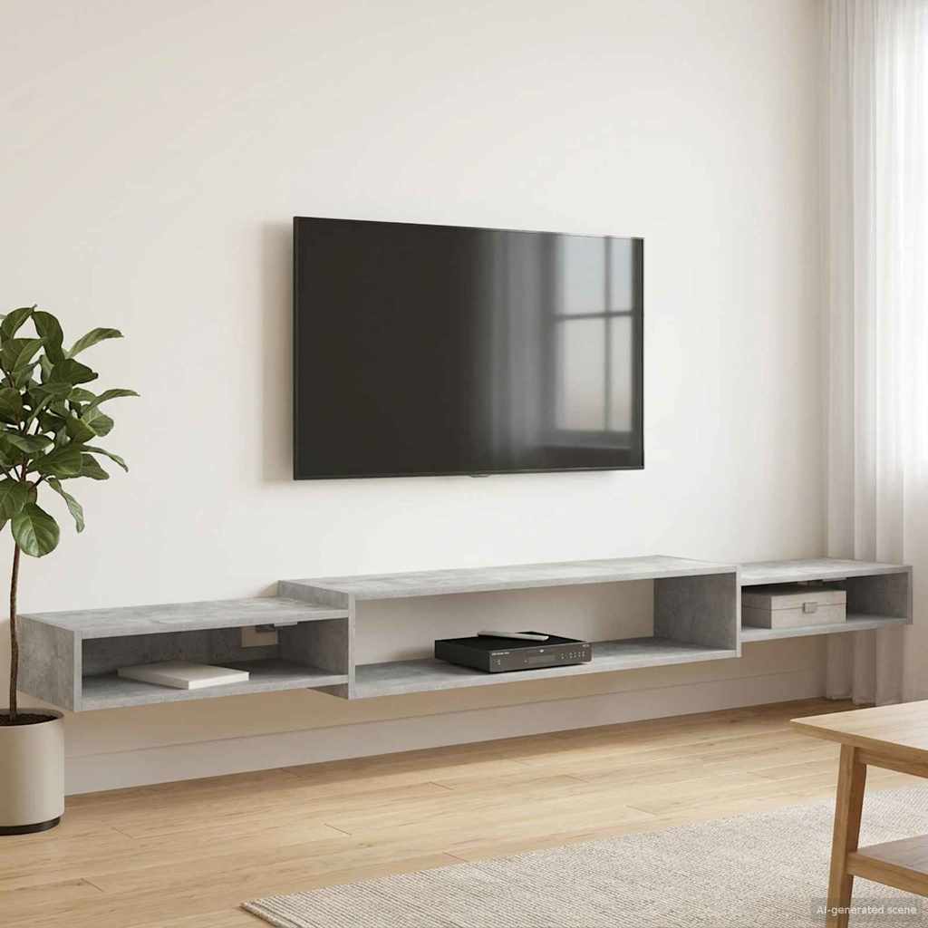 Vegghengt TV-skap Veggmontert Betonggrå 220 x 28 x 21 cm
