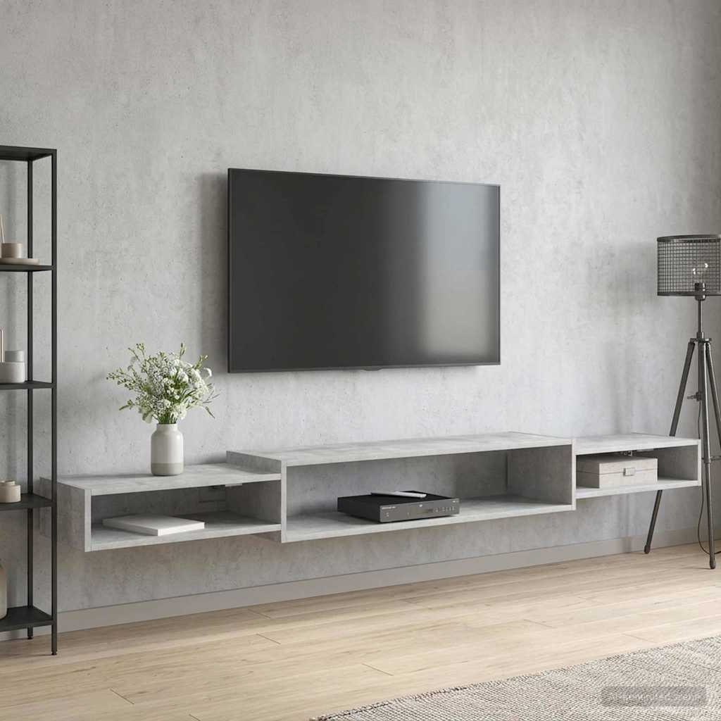 Vegghengt TV-skap Veggmontert Betonggrå 220 x 28 x 21 cm