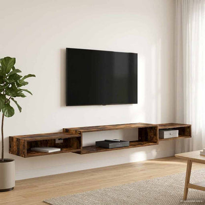 Vegghengt TV-skap Veggmontert Røkt Eik 220 x 28 x 21 cm