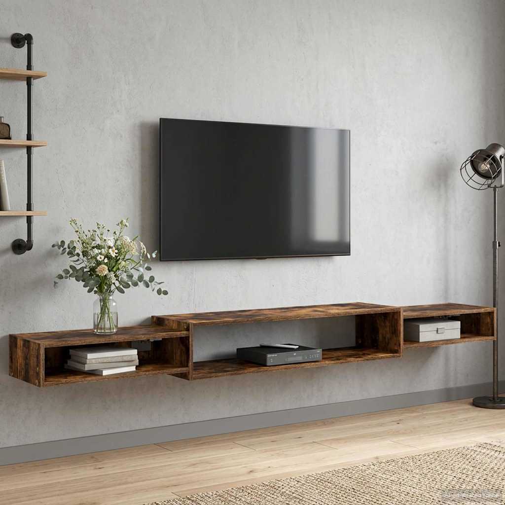 Vegghengt TV-skap Veggmontert Røkt Eik 220 x 28 x 21 cm