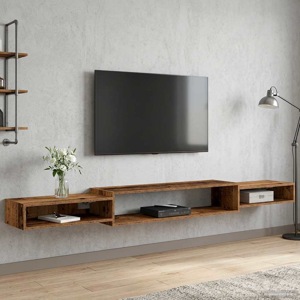 Vegghengt TV-skap Veggmontert Gammelt tre 220 x 28 x 21 cm