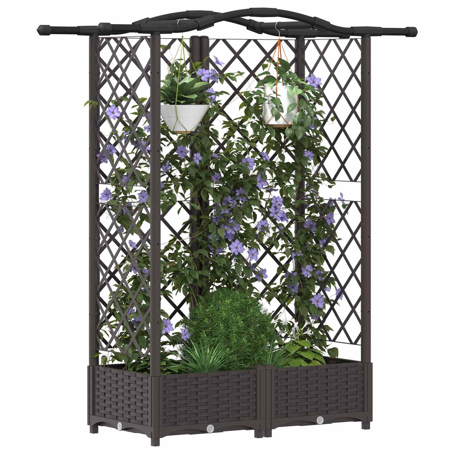 Hevet Bed med Trellis og Tak Brun 124 x 40 x 126 cm PP