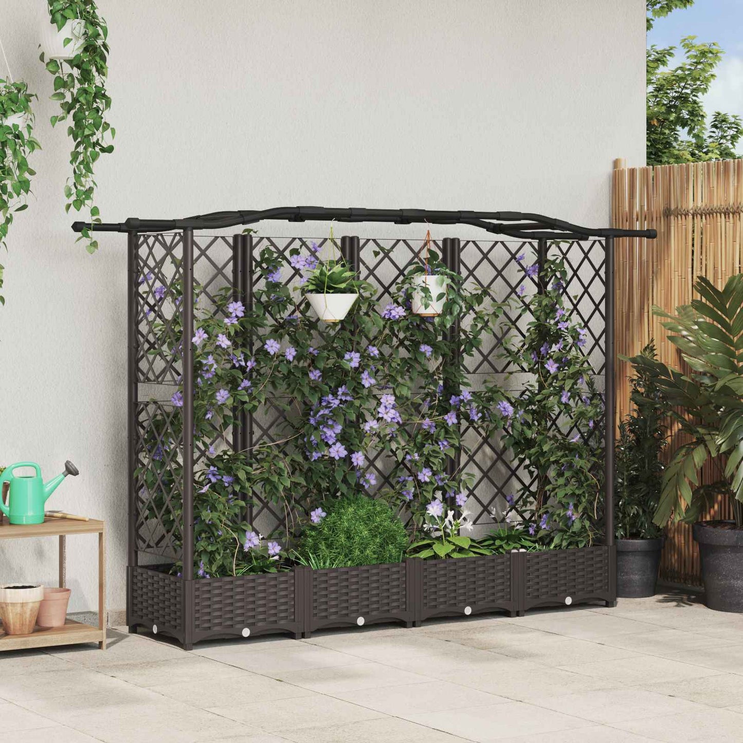 Hevet Bed med Trellis og Tak Brun 203,5 x 40 x 125 cm PP